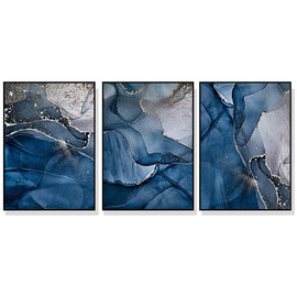 Wall Art 50cmx70cm Blue Gold Marble 3 Sets Black Frame Canvas