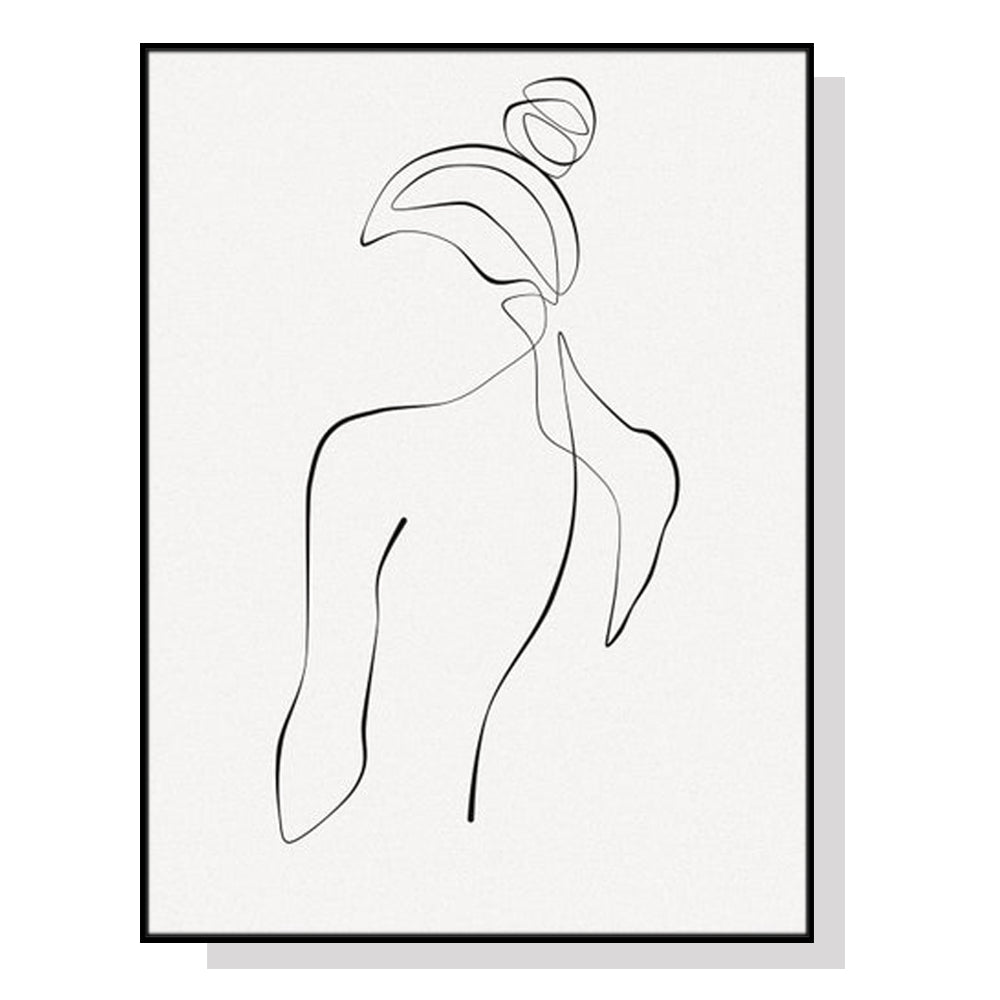 Wall Art 70cmx100cm Woman Back Line Art Black Frame Canvas