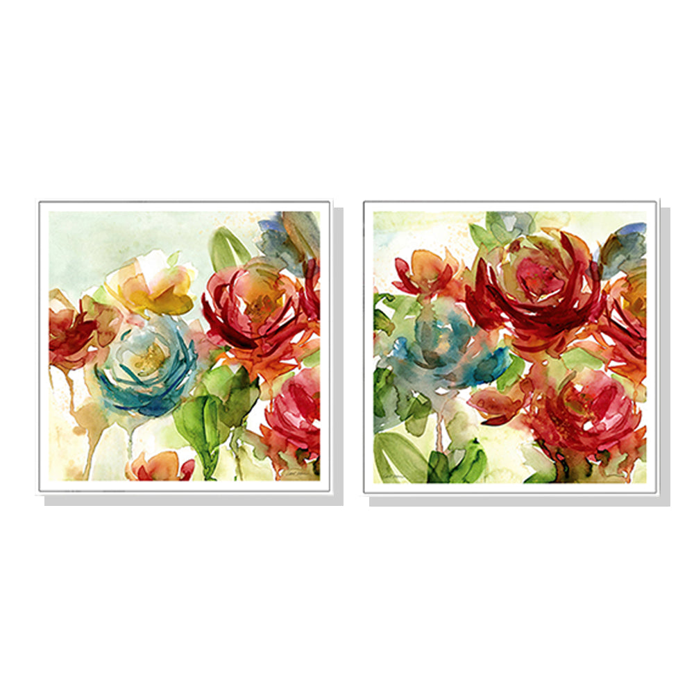 Wall Art 70cmx70cm Rosewater Garden By Carol Robinson 2 Sets White Frame Canvas