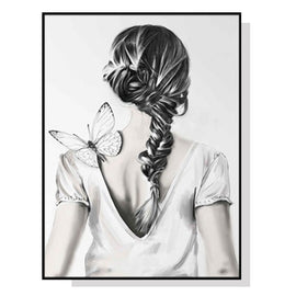 Wall Art 50cmx70cm Woman Back With Butterfly Black Frame Canvas