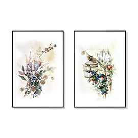 Wall Art 50cmx70cm Berries And Protea 2 Sets Black Frame Canvas