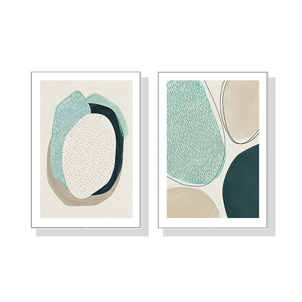 Wall Art 90cmx135cm Abstract Green Circle 2 Sets White Frame Canvas