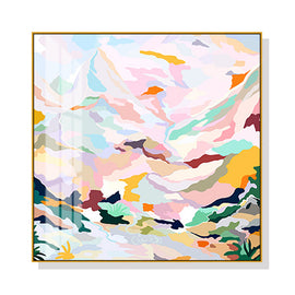 Wall Art 60cmx60cm Abstract Pink Mountain Hand Painted Style Gold Frame Canvas