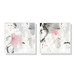 Wall Art 60cmx60cm Abstract Pink Grey 2 Sets White Frame Canvas