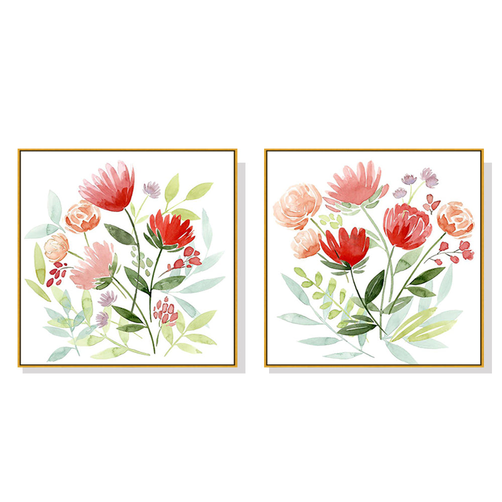 Wall Art 70cmx70cmFlorals 2 Sets Gold Frame Canvas