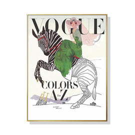 Wall Art 90cmx135cm Vogue Lady Gold Frame Canvas