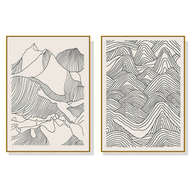 Wall Art 60cmx90cm Line Art Mountain 2 Sets Gold Frame Canvas