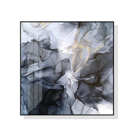 Wall Art 50cmx50cm Marbled Black Grey Black Frame Canvas