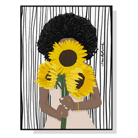 Wall Art 100cmx150cm African Woman Sunflower Black Frame Canvas