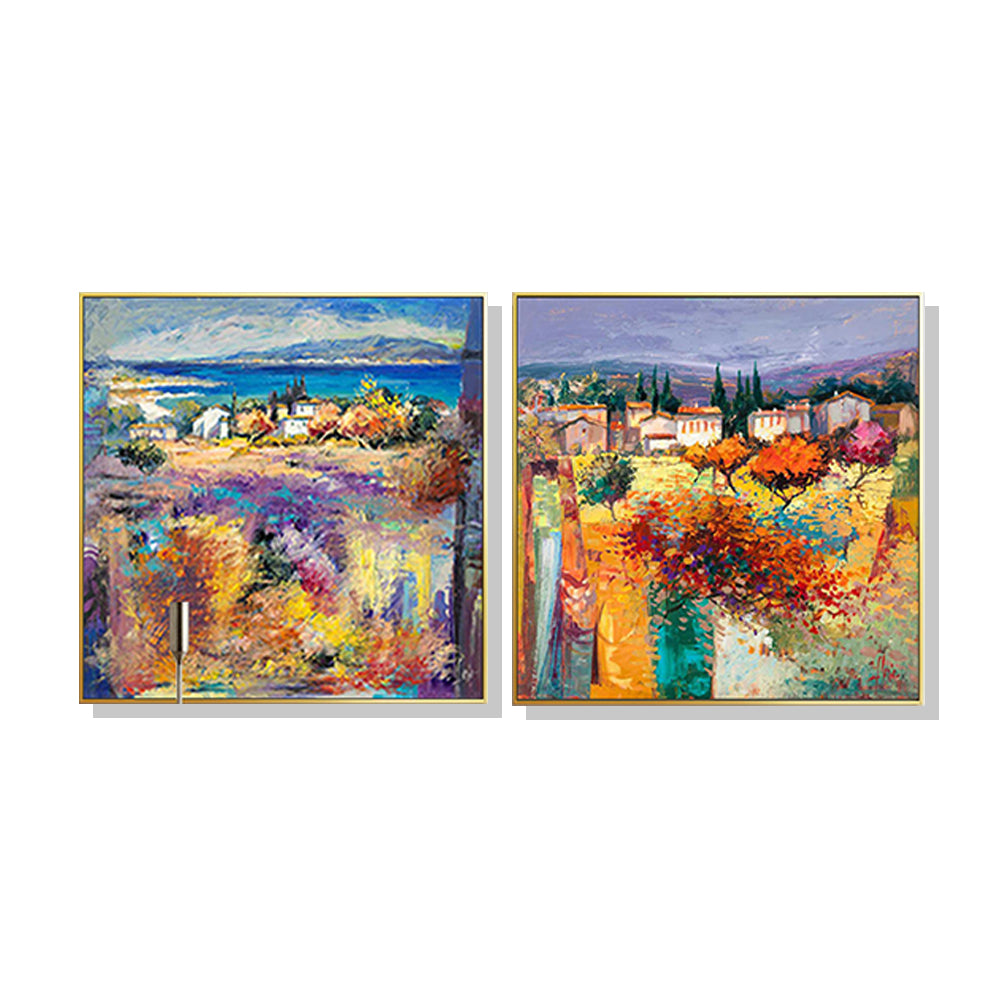 Wall Art 100cmx100cm Estate Italiana 2 Sets Gold Frame Canvas