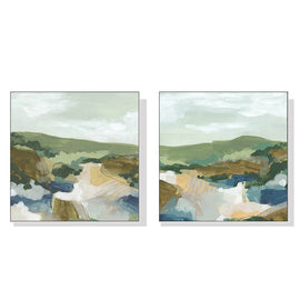 Wall Art 70cmx70cm Abstract Landscape 2 Sets White Frame Canvas