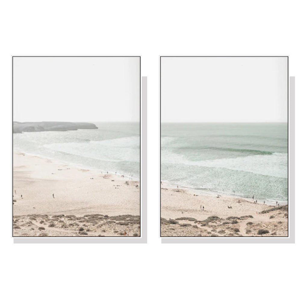 Wall Art 60cmx90cm Coastal Prints 2 Sets White Frame Canvas