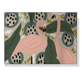 Wall Art 60cmx90cm Flamingo White Frame Canvas