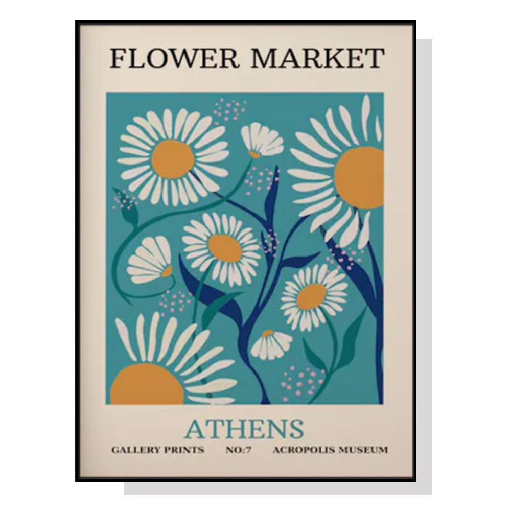 Wall Art 50cmx70cm Flower Market Athens Black Frame Canvas