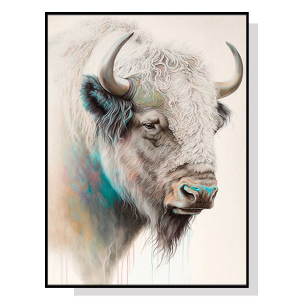 Wall Art 80cmx120cm Great White Buffalo Black Frame Canvas