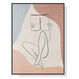 Wall Art 50cmx70cm Woman Reading Book Black Frame Canvas