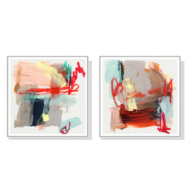 Wall Art 40cmx40cm Abstract Colourful Garden 2 Sets White Frame Canvas