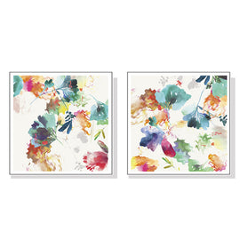 Wall Art 80cmx80cm Glitchy Floral 2 Sets White Frame Canvas