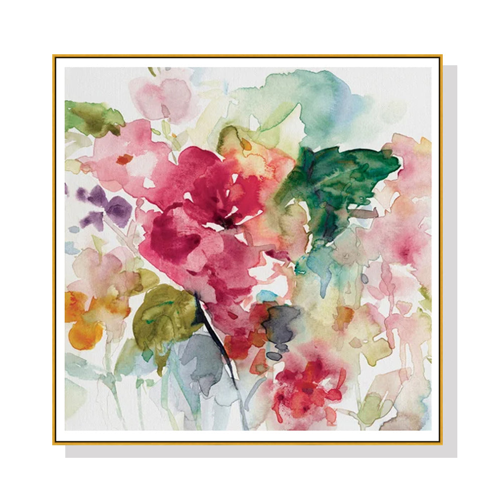 Wall Art 90cmx90cm Floral Brunch Gold Frame Canvas