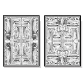 Wall Art 100cmx150cm Black White Pattern 2 Sets Black Frame Canvas