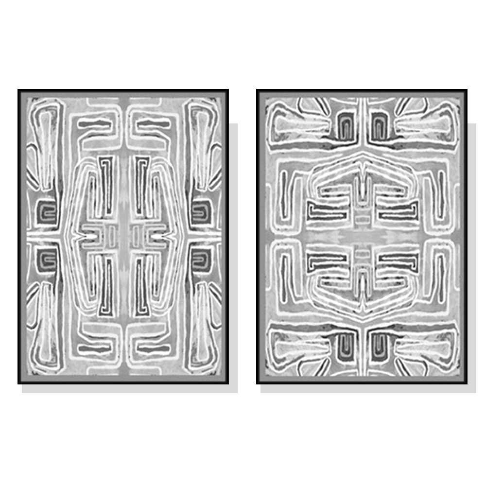 Wall Art 60cmx90cm Black White Pattern 2 Sets Black Frame Canvas