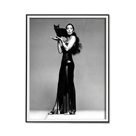 Wall Art 50cmx70cm Cher Music Black and White, Black Frame Canvas