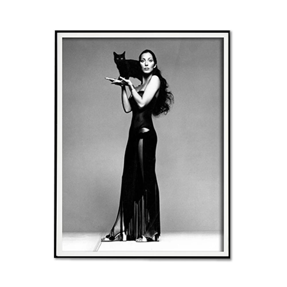 Wall Art 70cmx100cm Cher Music Black and White, Black Frame Canvas