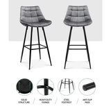 Artiss 2x Bar Stools Velvet Chairs Grey