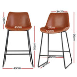 Artiss 2x Bar Stools Leather Padded Metal Legs Brown