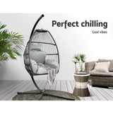 Gardeon Outdoor Egg Swing Chair Wicker Rope Furniture Pod Stand Cushion Grey