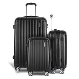 Wanderlite Luggage Set 3pc 20" 24" 28" Suitcase Hardcase Trolley Travel Black