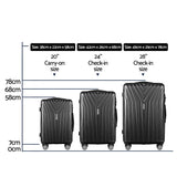 Wanderlite 3pc Luggage Trolley Set Suitcase Travel TSA Hard Case Carry On Black Lightweight