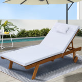 Gardeon Sun Lounge Wooden Lounger Outdoor Furniture Day Bed Wheel Patio White