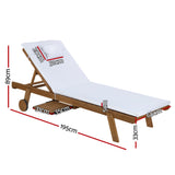 Gardeon 2pc Sun Lounge Wooden Lounger Outdoor Furniture Day Bed Wheel Patio White