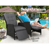 Gardeon Set of 2 Recliner Chairs Sun lounge Outdoor Furniture Setting Patio Wicker Sofa Black