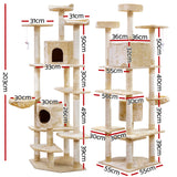 i.Pet Cat Tree 203cm Tower Scratching Post Scratcher Condo Trees House Bed Beige