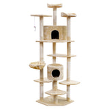 i.Pet Cat Tree 203cm Tower Scratching Post Scratcher Condo Trees House Bed Beige