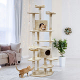 i.Pet Cat Tree 203cm Tower Scratching Post Scratcher Condo Trees House Bed Beige