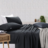 Elan Linen 100% Egyptian Cotton Vintage Washed 500TC Charcoal Double Bed Sheets Set | King of Knives Australia