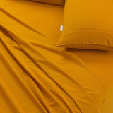 Elan Linen 100% Egyptian Cotton Vintage Washed 500TC Mustard Double Bed Sheets Set