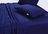 Elan Linen 100% Egyptian Cotton Vintage Washed 500TC Navy Blue Double Bed Sheets Set