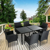 Outdoor Minimalist Black Wicker 6-Seater Dining Set