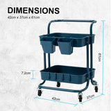 Kandoka 2 Tier Blue Trolley Cart Storage Utility Rack Organiser Swivel Kitchen