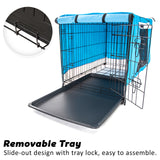 Paw Mate Wire Dog Cage Crate 48in with Tray + Cushion Mat + Blue Cover Combo