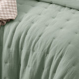 Vintage Design Homewares 3 Piece Hugo Cotton Gauze Quilted Comforter Set Sage King