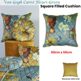 Bedding House Van Gogh Carre Fleuri Green Square Filled Cushion 50cm x 50cm