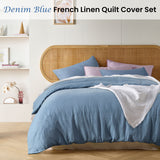 Vintage Design Homewares Denim Blue French Linen Quilt Cover Set Queen