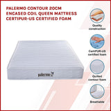 Palermo Contour 20cm Encased Coil Queen Mattress CertiPUR-US Certified Foam