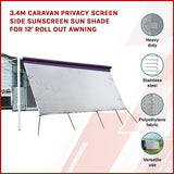 3.4m Caravan Privacy Screen Side Sunscreen Sun Shade for 12' Roll Out Awning