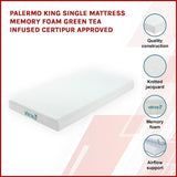 Palermo King Single Mattress Memory Foam Green Tea Infused CertiPUR Approved